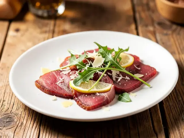 Carpaccio di manzo with rocket and parmesan