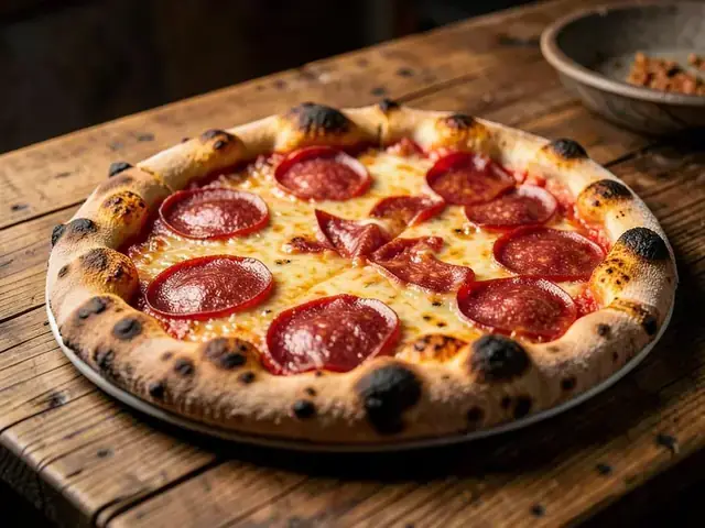 Pizza diavola with spicy salami