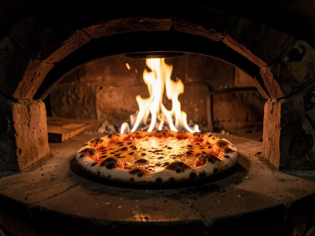 Pizza Margherita frisch aus dem 400-°C-Steinofen des Ristorante Alsterschleuse – knuspriger Rand, luftiger Kern