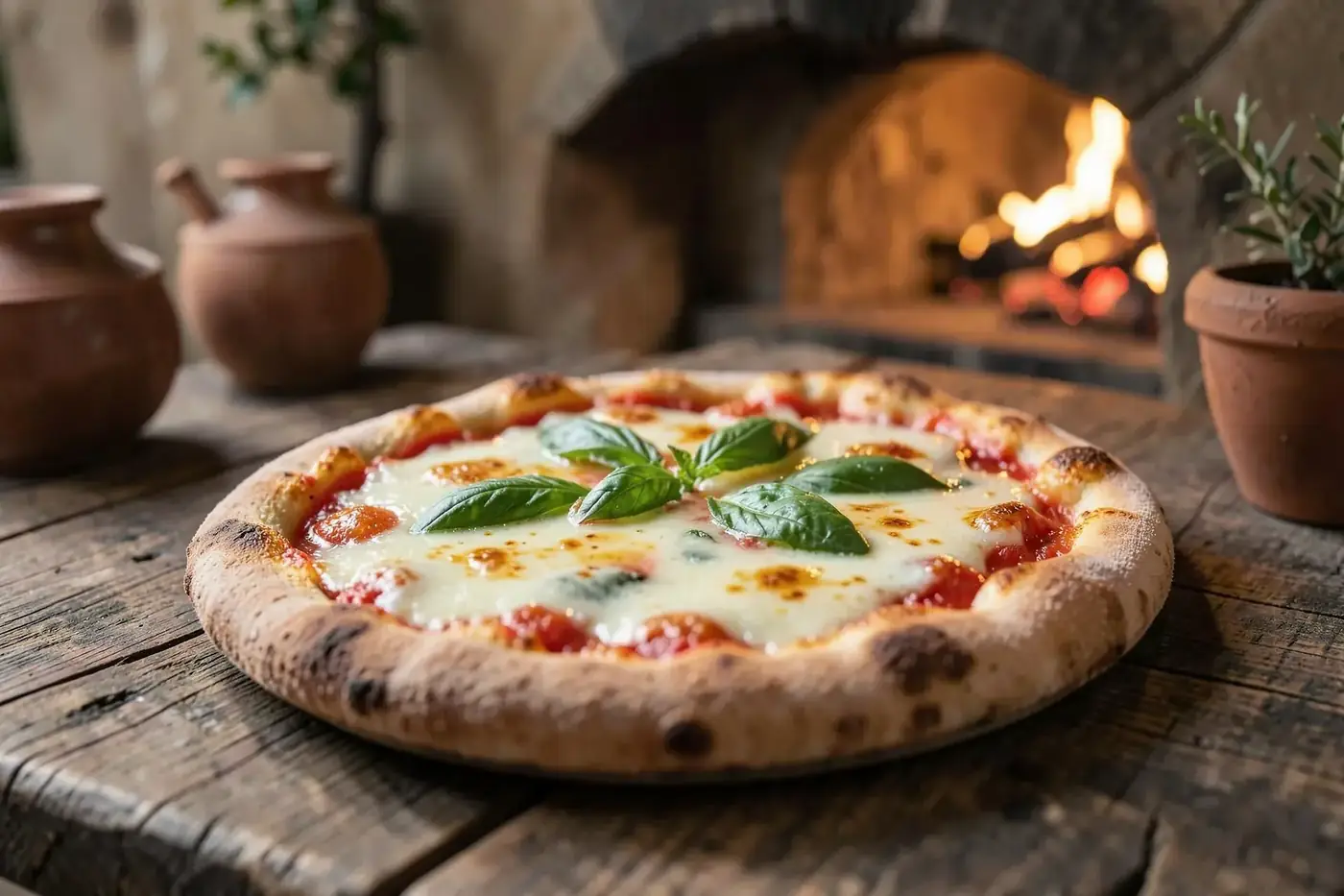 Pizza Margherita aus dem Steinofen mit frischem Basilikum im Ristorante Alsterschleuse in Tangstedt